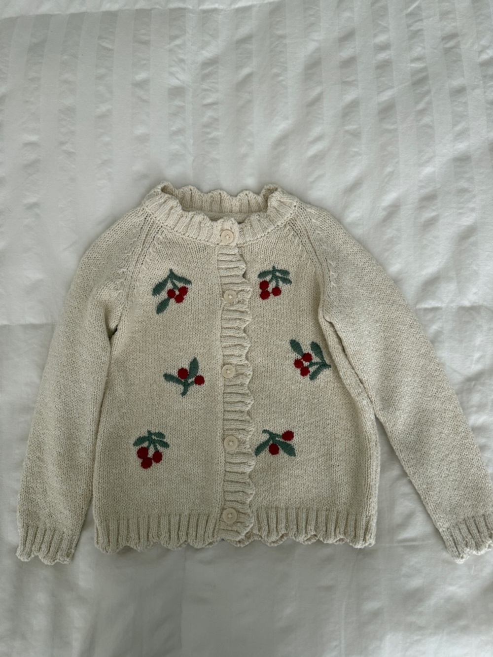 H&M Cream Knit Cardigan with Red Embroidery
